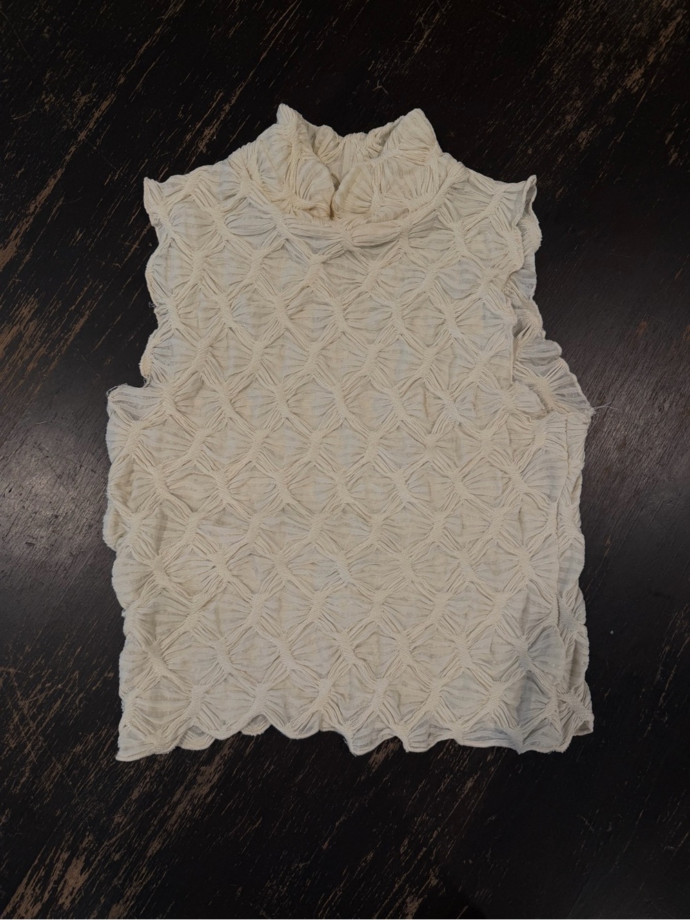 Anthropologie Cream Textured Sleeveless Mock Neck Tank
